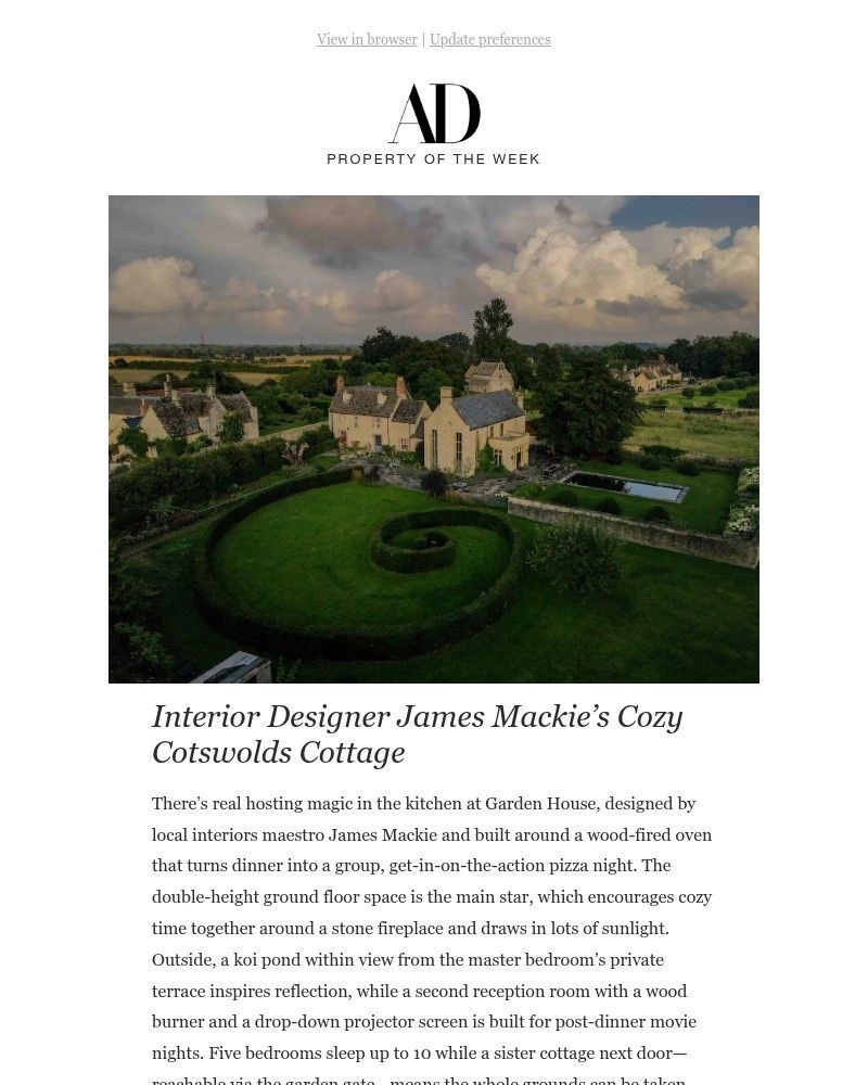 Screenshot of email sent to a Architectural Digest Newsletter subscriber
