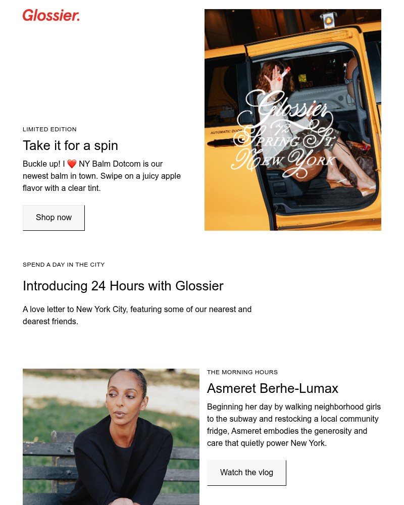 Screenshot of email sent to a Glossier Newsletter subscriber