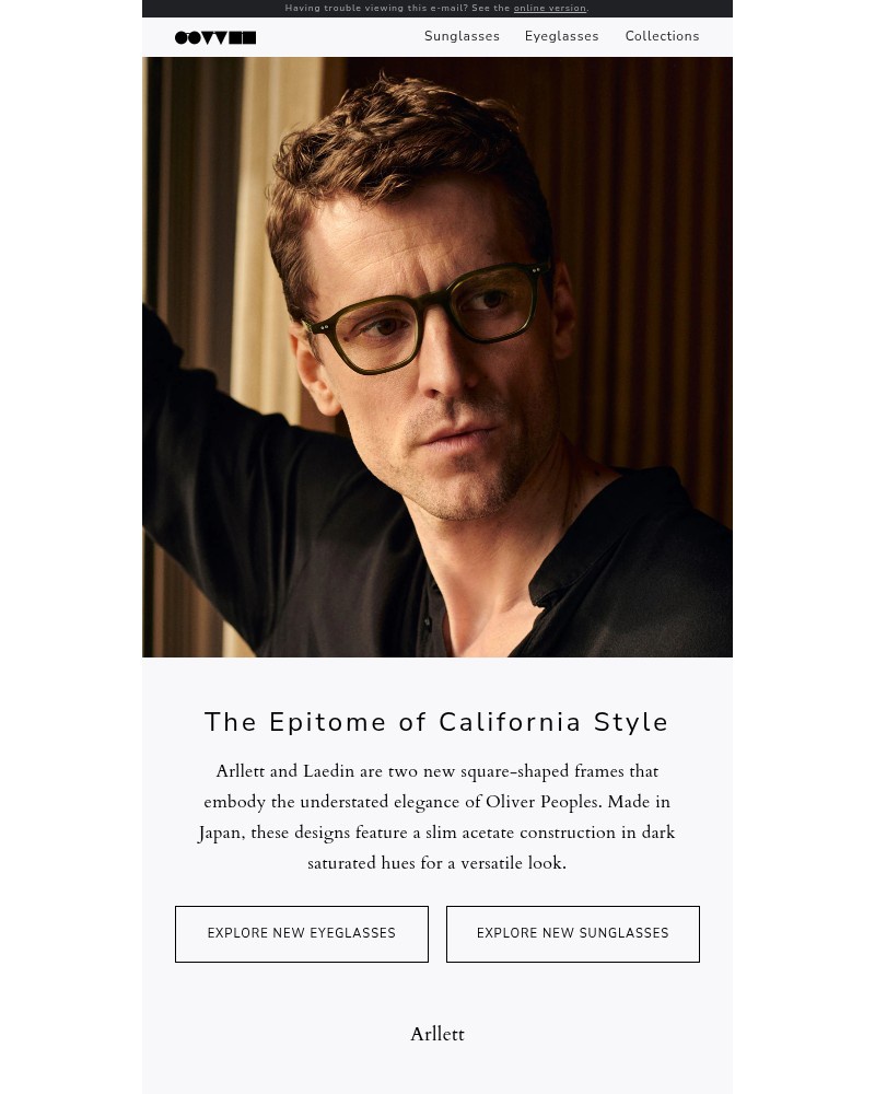Screenshot of email sent to a Oliver Peoples Newsletter subscriber
