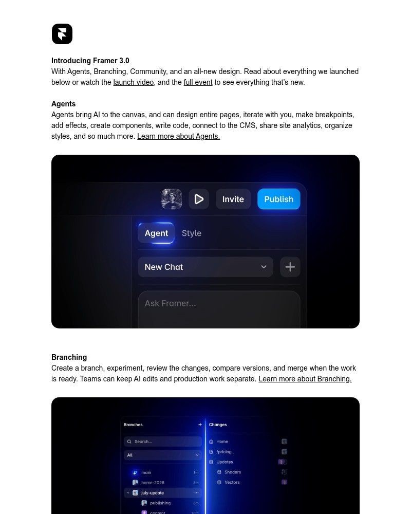 Screenshot of email sent to a Framer Registered user