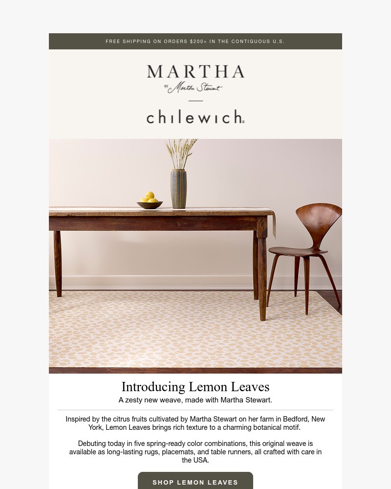 Screenshot of email sent to a Chilewich Newsletter subscriber