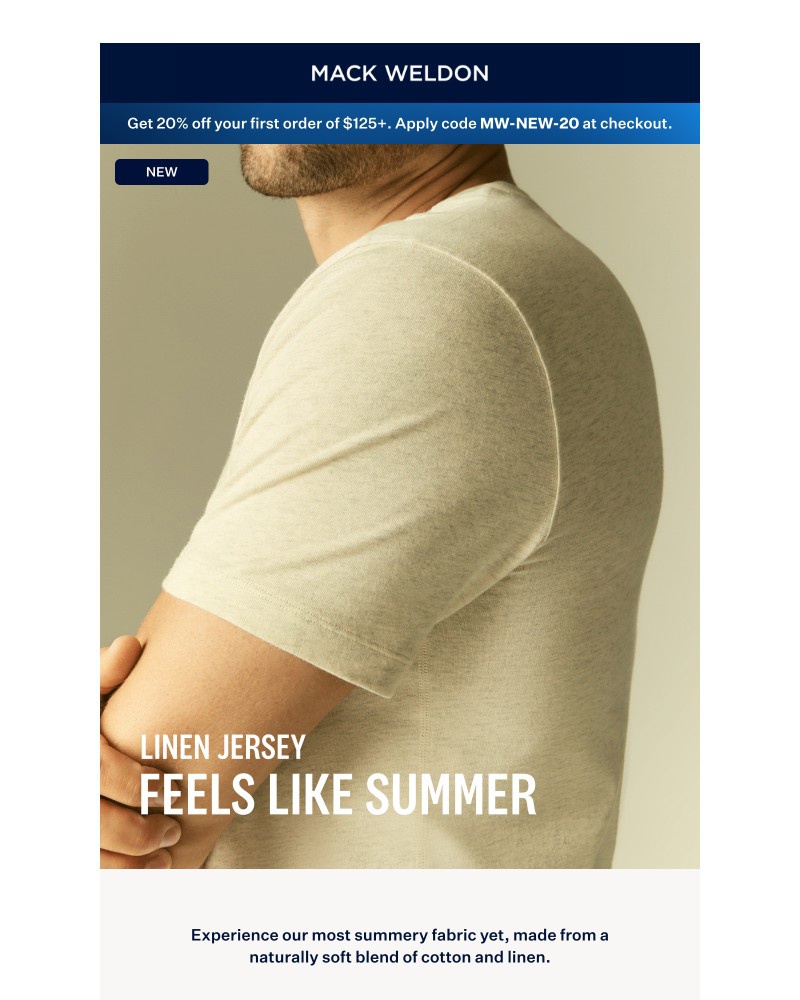 Screenshot of email sent to a Mack Weldon Newsletter subscriber