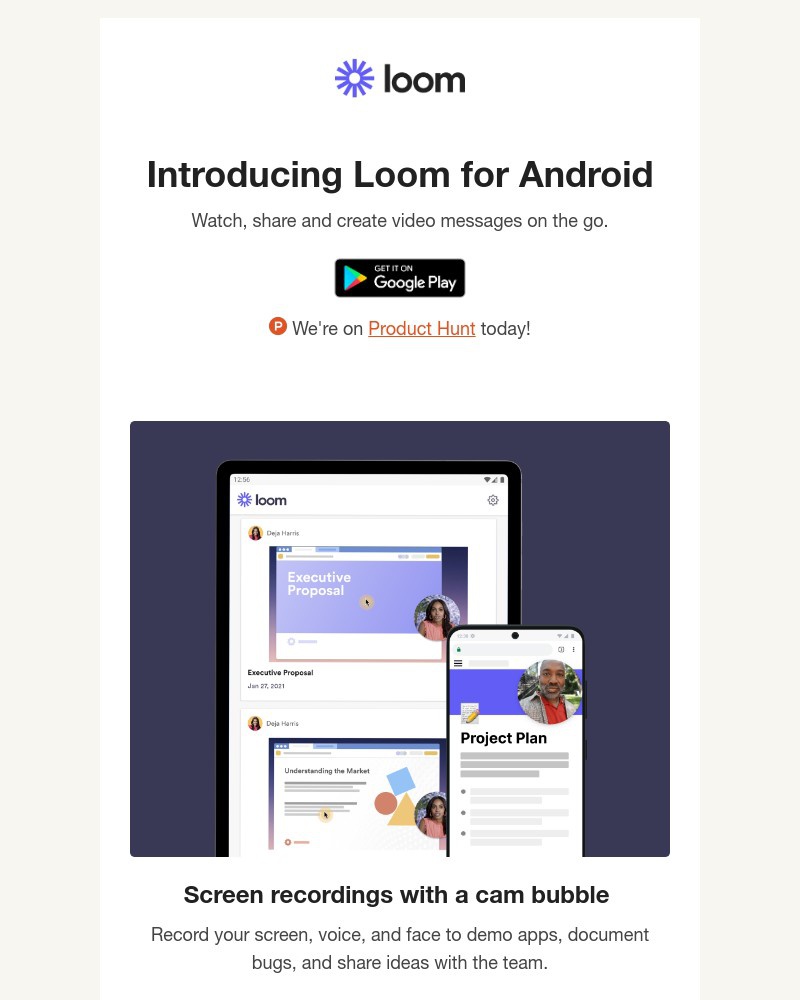 Screenshot of email with subject /media/emails/introducing-loom-for-android-e7a8ae-cropped-62c538d4.jpg