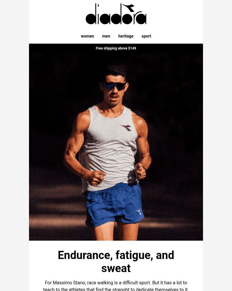 Screenshot of email sent to a Diadora Newsletter subscriber