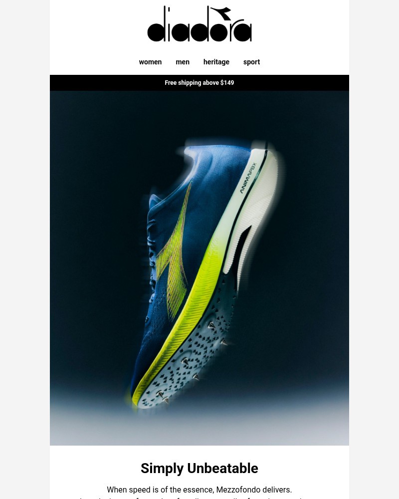 Screenshot of email sent to a Diadora Newsletter subscriber