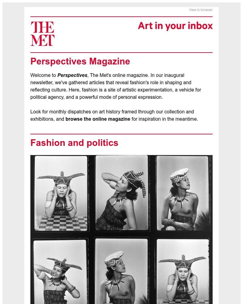 Screenshot of email sent to a The Metropolitan Museum of Art (The Met) Newsletter subscriber