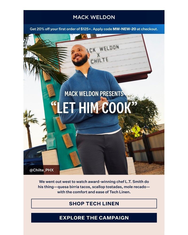 Screenshot of email sent to a Mack Weldon Newsletter subscriber