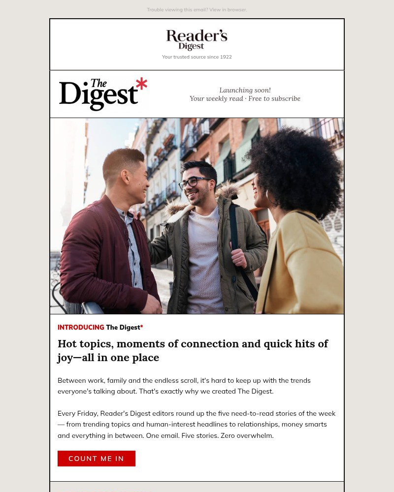 Screenshot of email sent to a Reader’s Digest Newsletter subscriber
