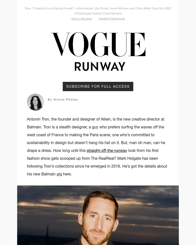 Screenshot of email with subject /media/emails/introducing-the-new-man-at-balmain-antonin-tron-8beeec-cropped-6523bf5c.jpg
