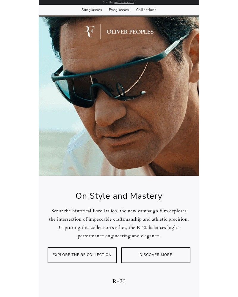 Screenshot of email sent to a Oliver Peoples Newsletter subscriber