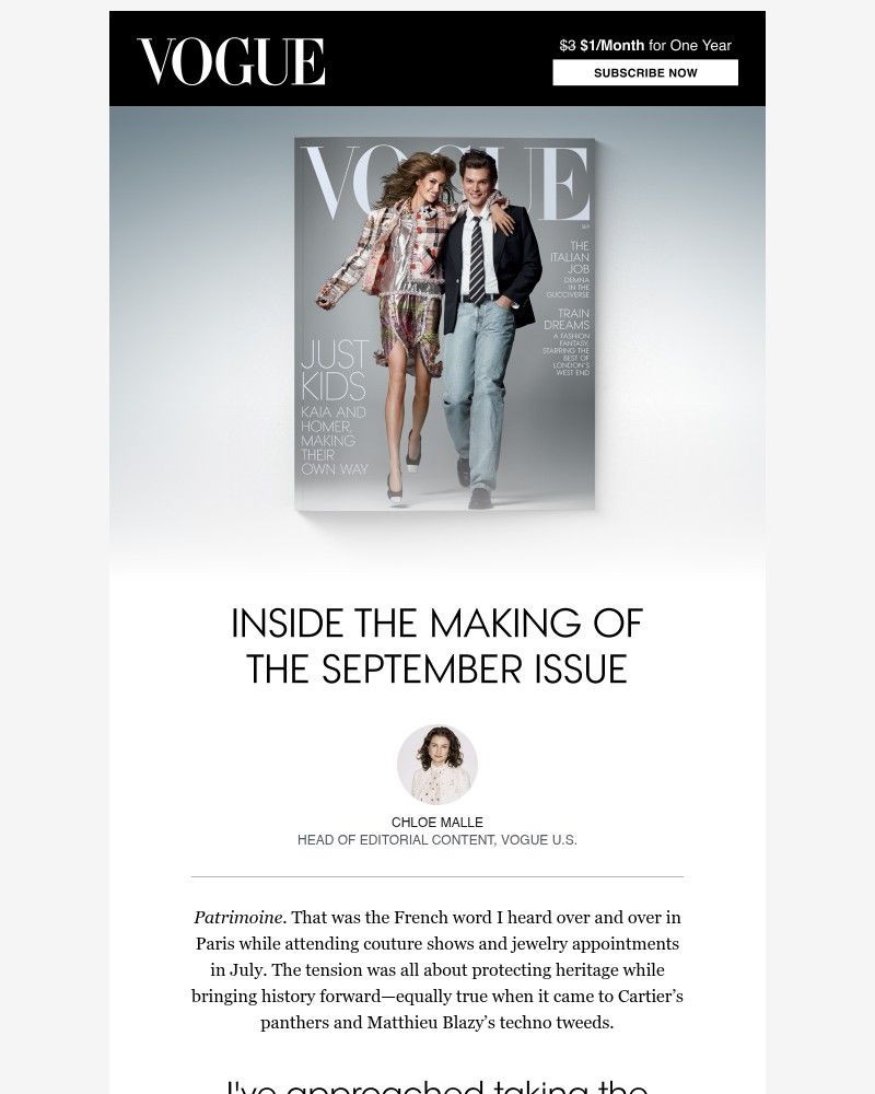 Screenshot of email sent to a Vogue Newsletter subscriber