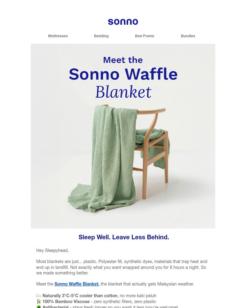Screenshot of email sent to a Sonno Newsletter subscriber
