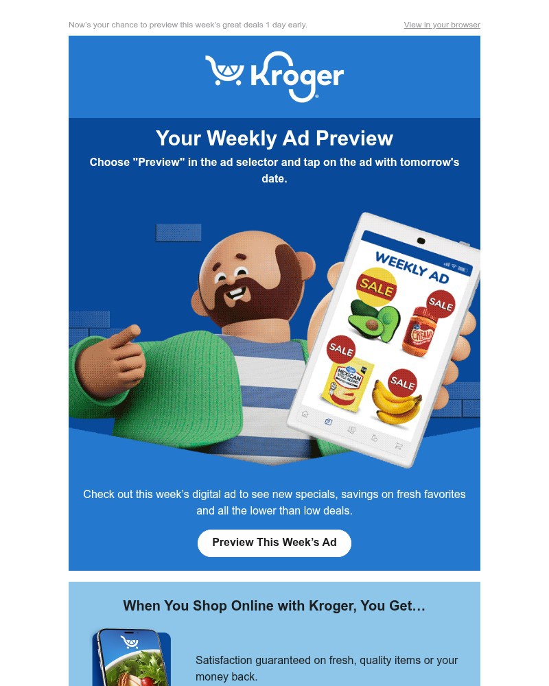 Screenshot of email sent to a Kroger Registered user