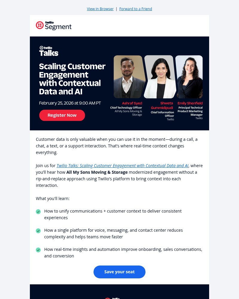 Screenshot of email sent to a Segment Trial user