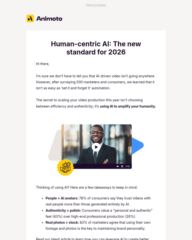 Screenshot of email sent to a Animoto Registered user