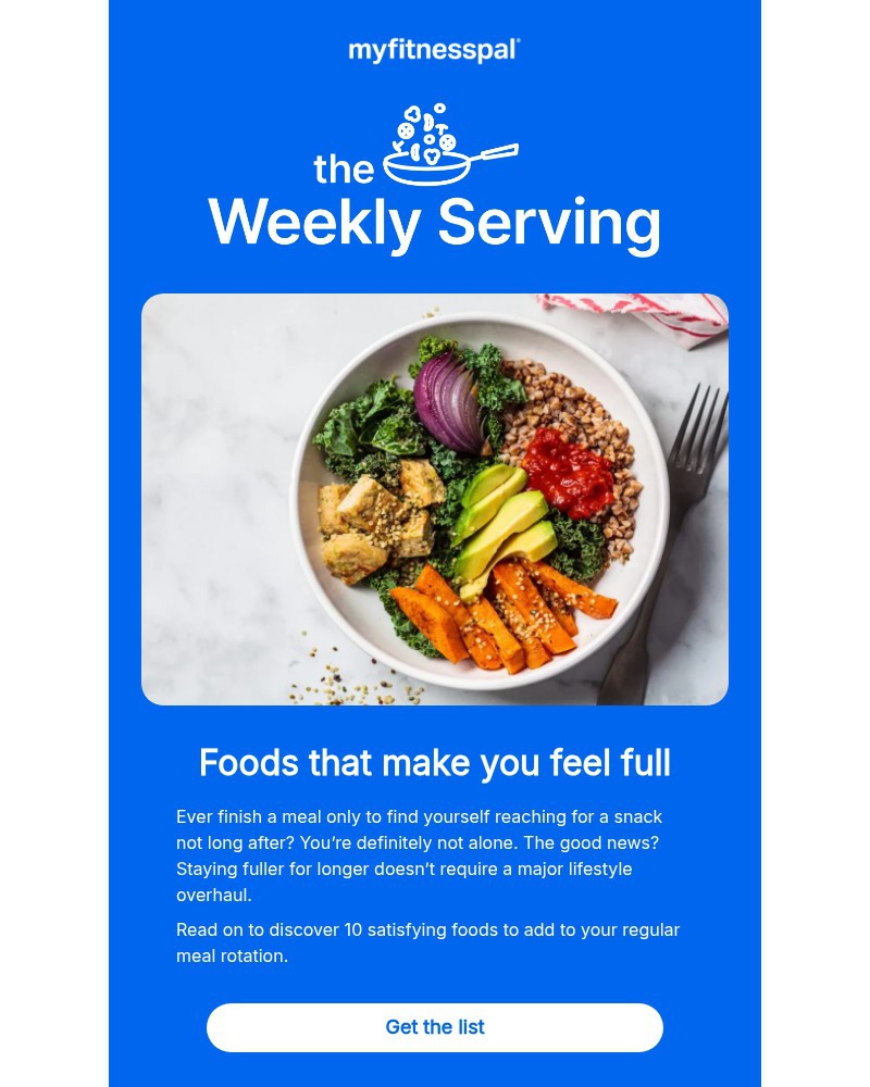 Screenshot of email sent to a MyFitnessPal Registered user