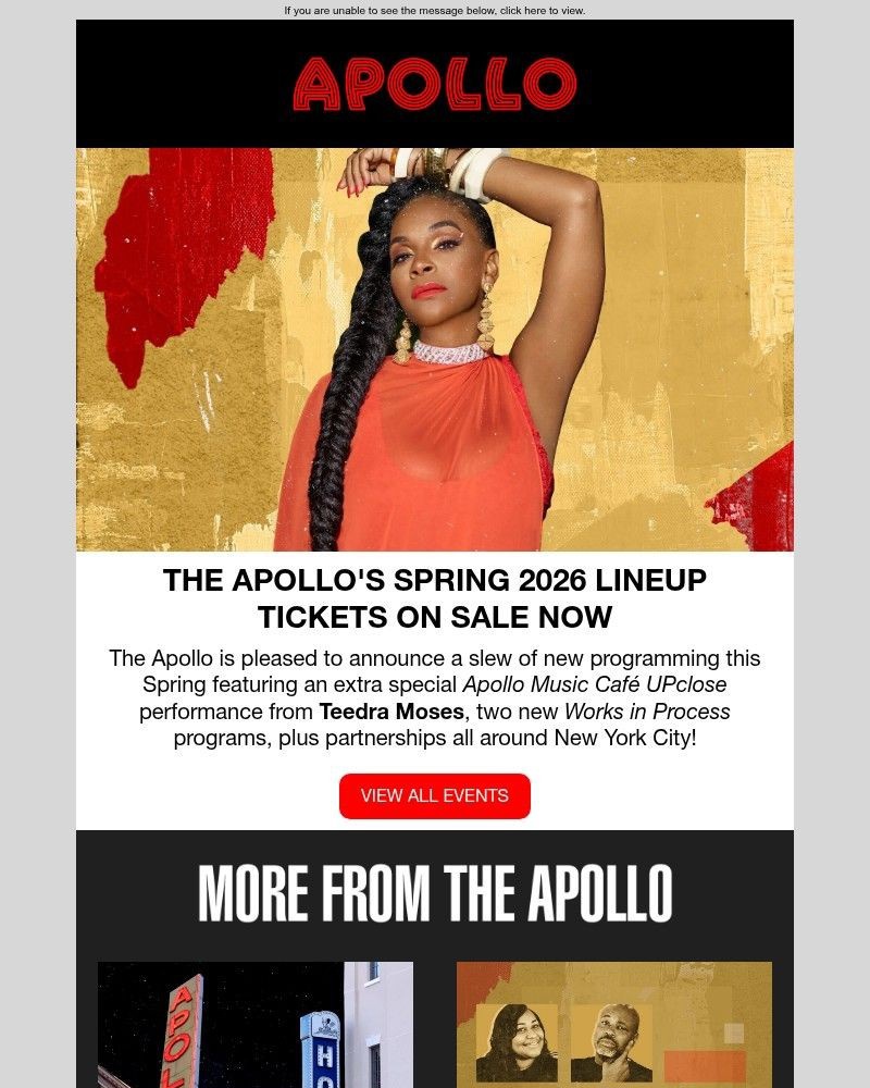 Screenshot of email sent to a Apollo Theater Newsletter subscriber