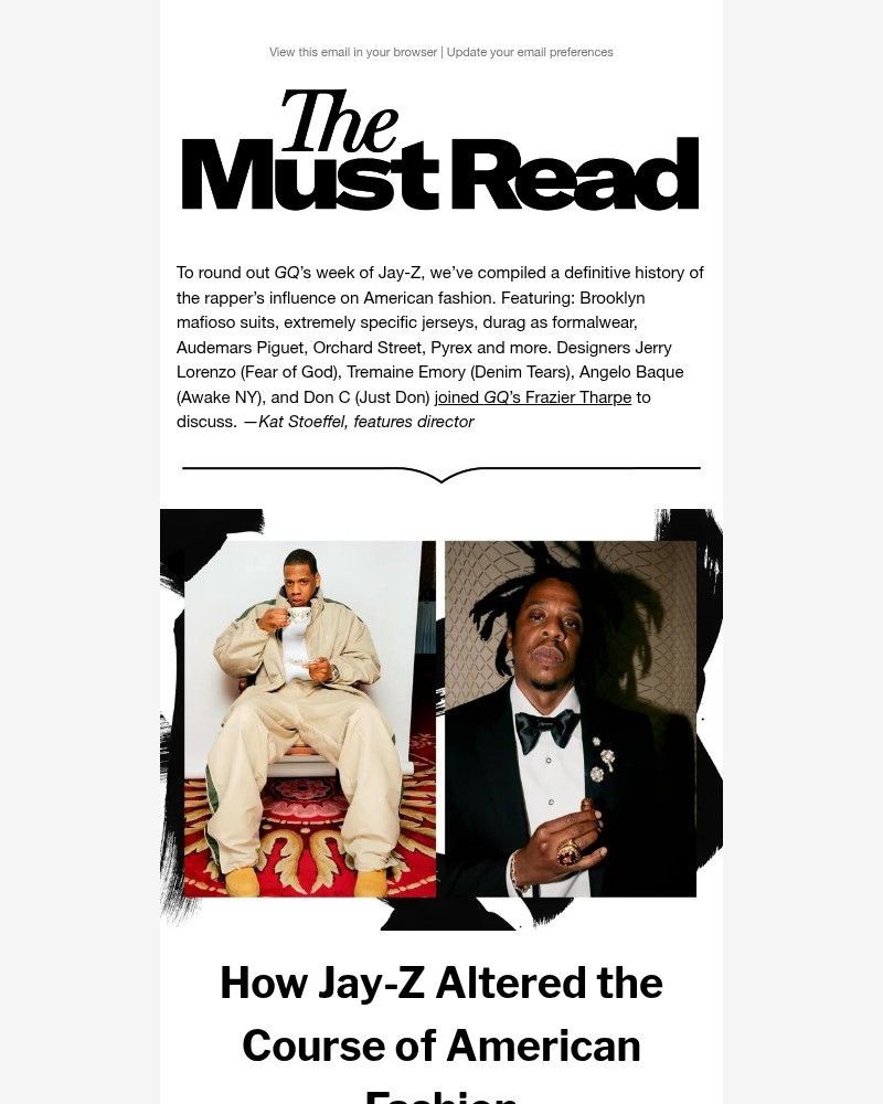 Screenshot of email sent to a GQ Newsletter subscriber