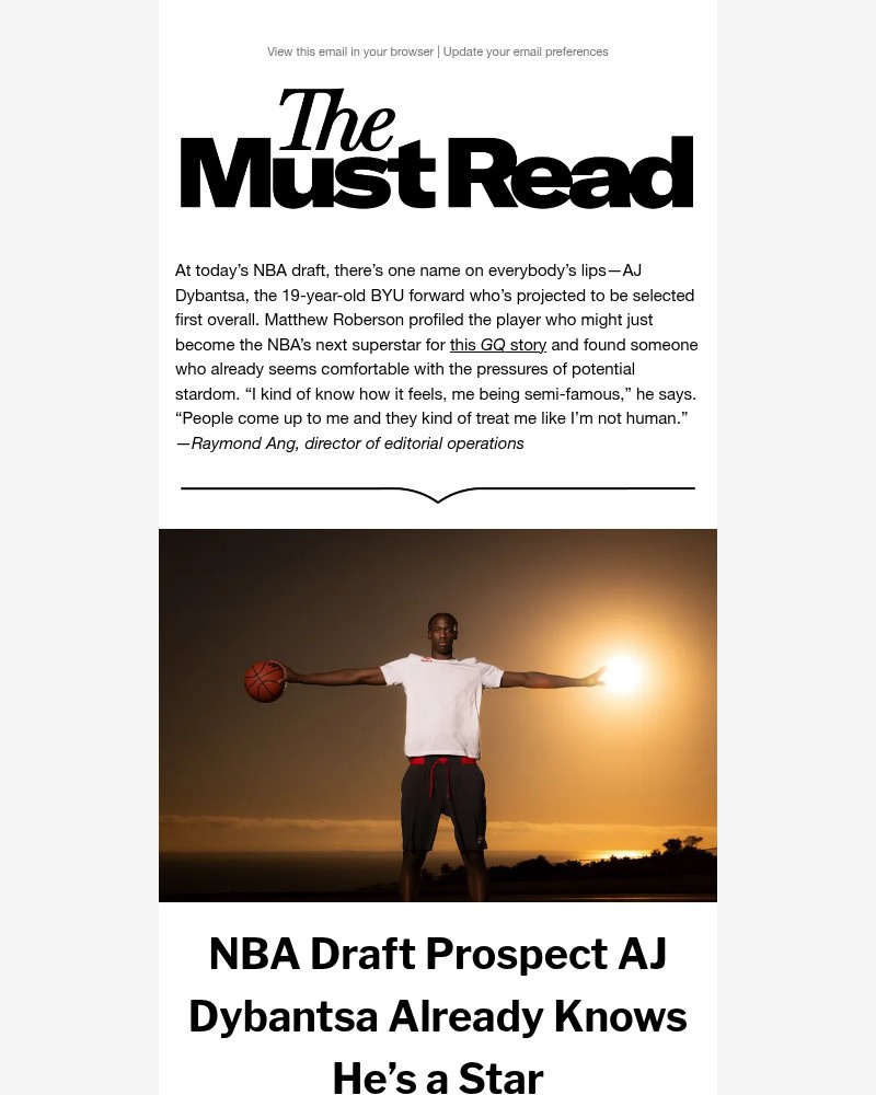 Screenshot of email sent to a GQ Newsletter subscriber