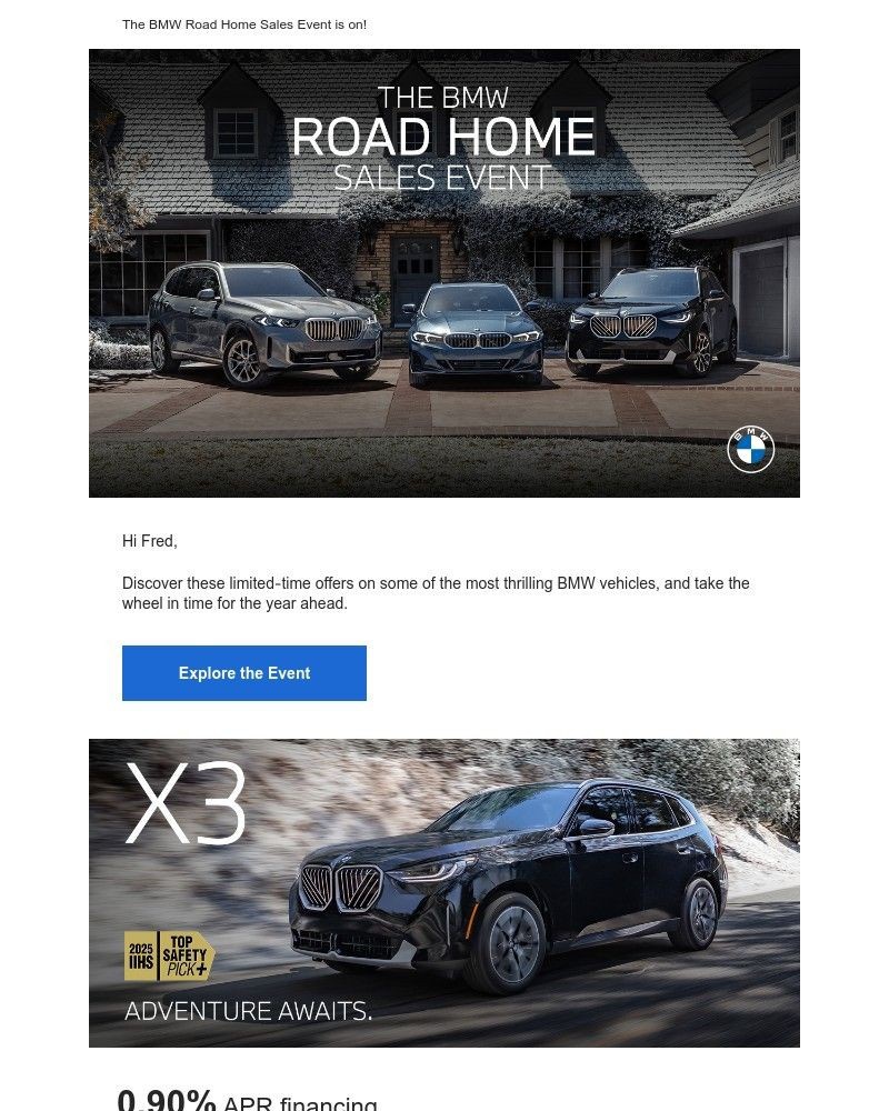 Screenshot of email sent to a BMW Newsletter subscriber