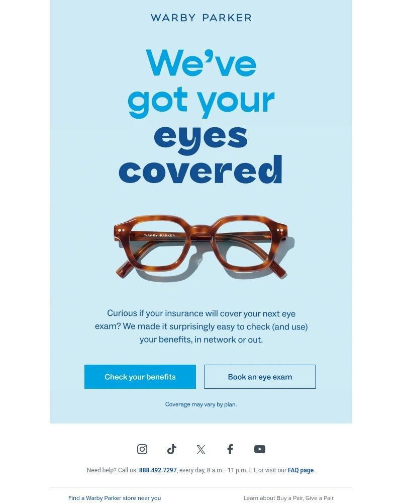 Screenshot of email sent to a Warby Parker Newsletter subscriber