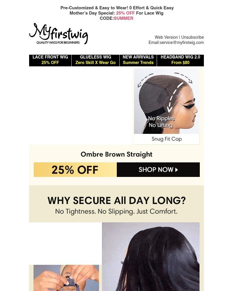 Screenshot of email sent to a My First Wig Newsletter subscriber
