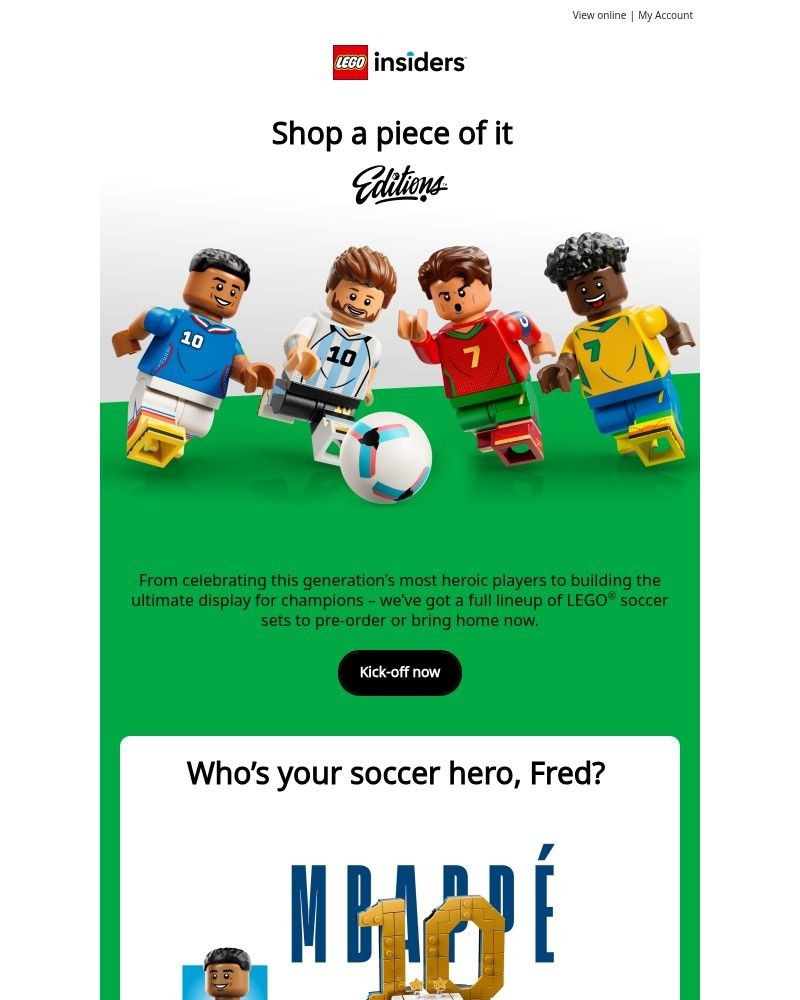Screenshot of email sent to a Lego Registered user