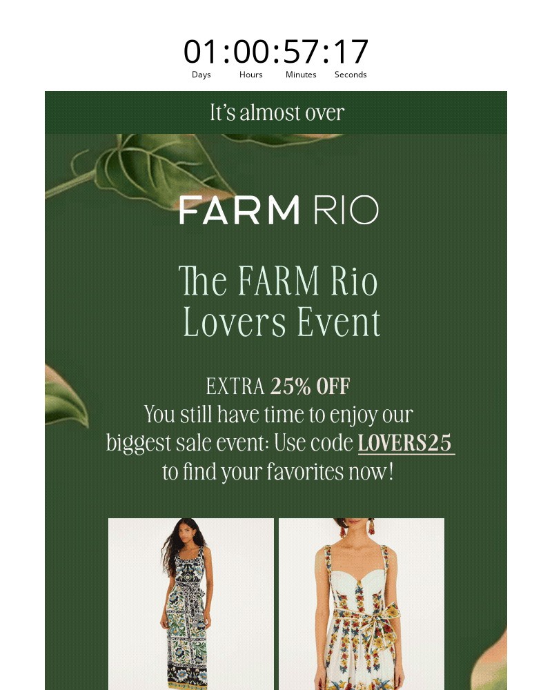 Screenshot of email sent to a Farm Rio Newsletter subscriber