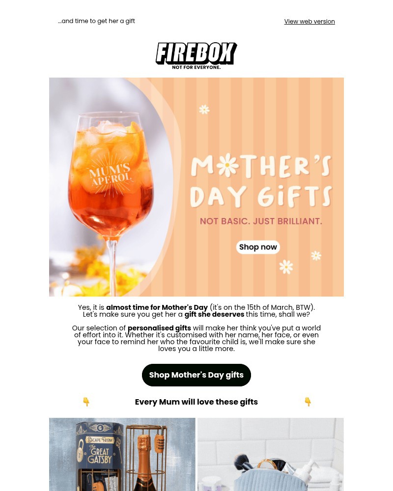 Screenshot of email sent to a Firebox Newsletter subscriber