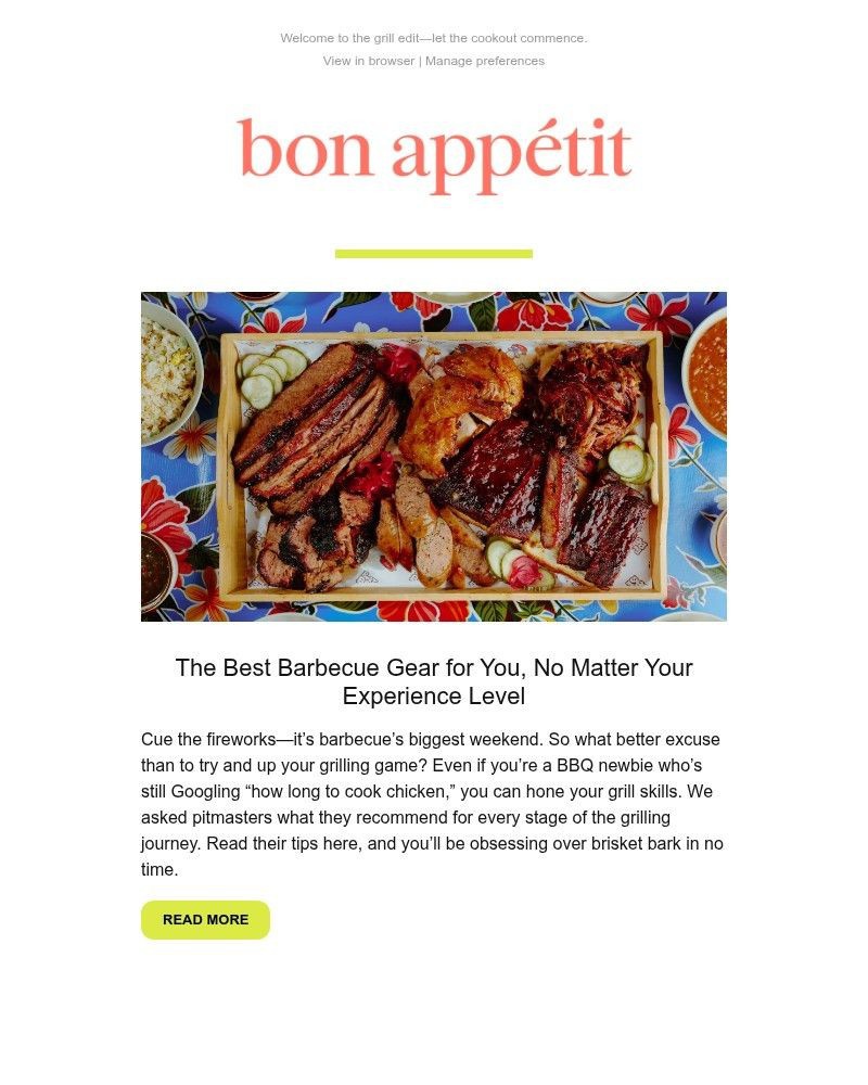 Screenshot of email sent to a Bon Appétit Newsletter subscriber