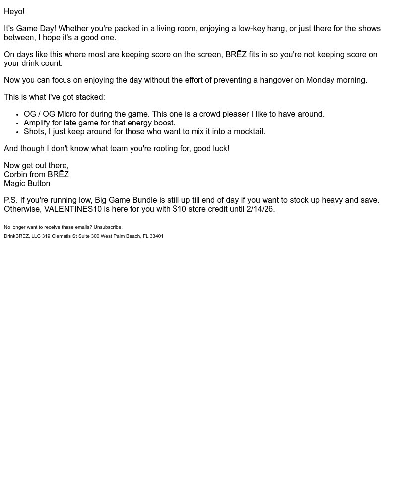 Screenshot of email sent to a Brez Newsletter subscriber