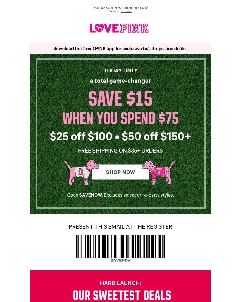 Screenshot of email sent to a Victoria's Secret Newsletter subscriber