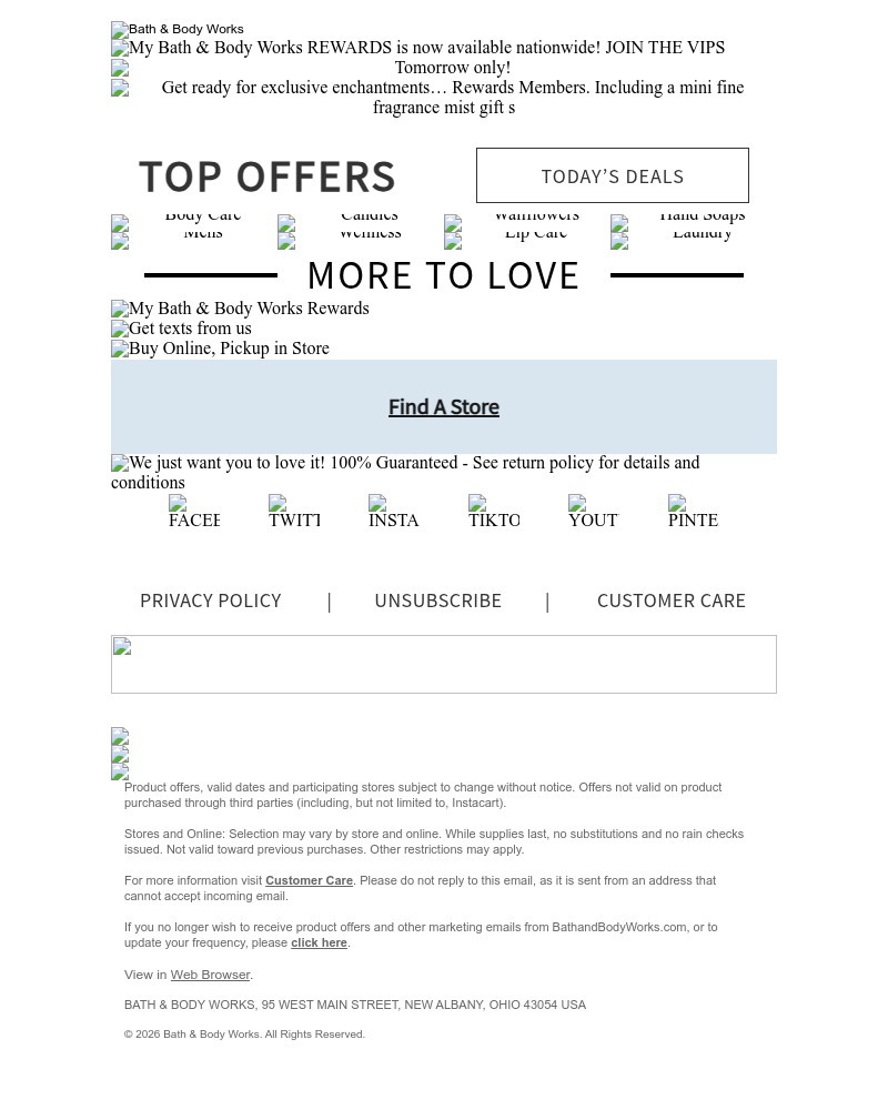 Screenshot of email sent to a Bath & Body Works Newsletter subscriber
