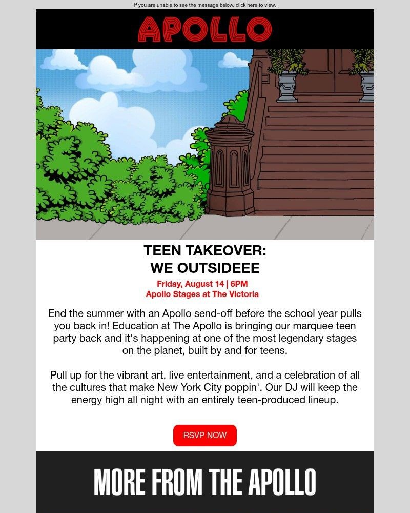 Screenshot of email sent to a Apollo Theater Newsletter subscriber