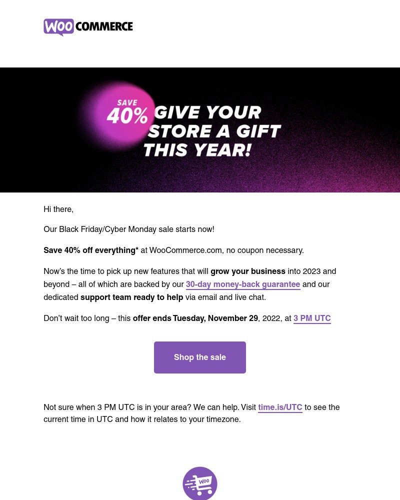 Screenshot of email with subject /media/emails/its-here-save-40-off-everything-at-woocommercecom-135ac2-cropped-ed5849cc.jpg