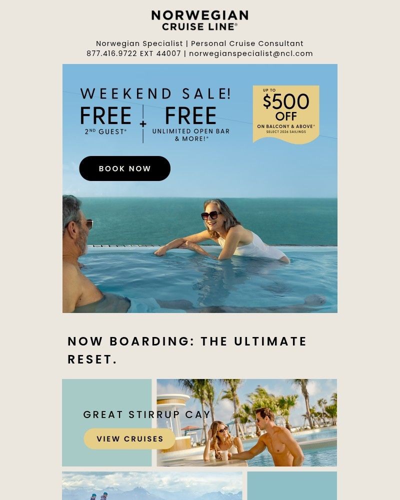 Screenshot of email sent to a Norwegian Cruise Line Newsletter subscriber