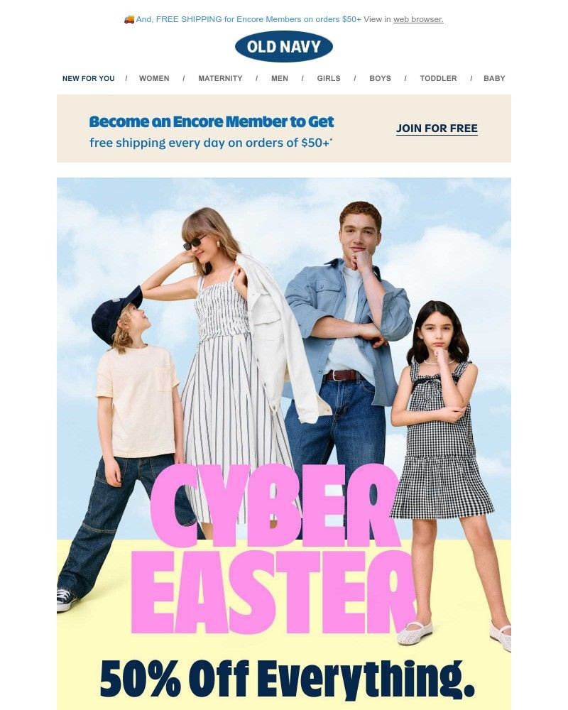 Screenshot of email sent to a Old Navy Newsletter subscriber