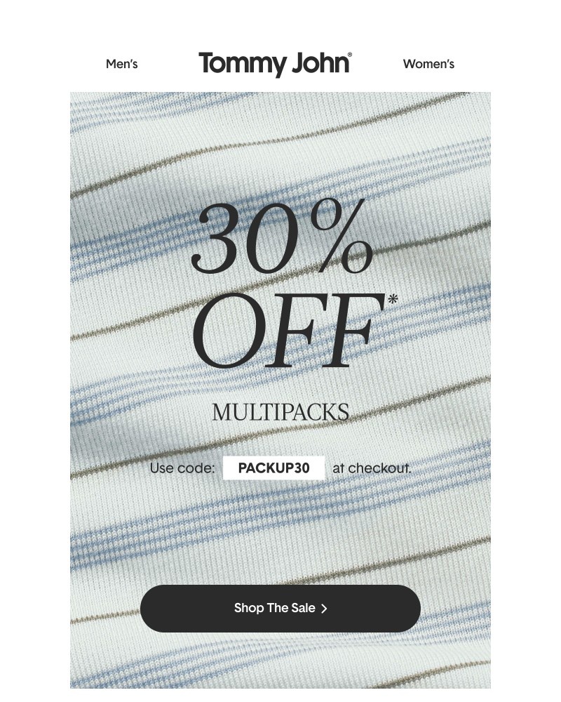 Screenshot of email sent to a Tommy John Newsletter subscriber