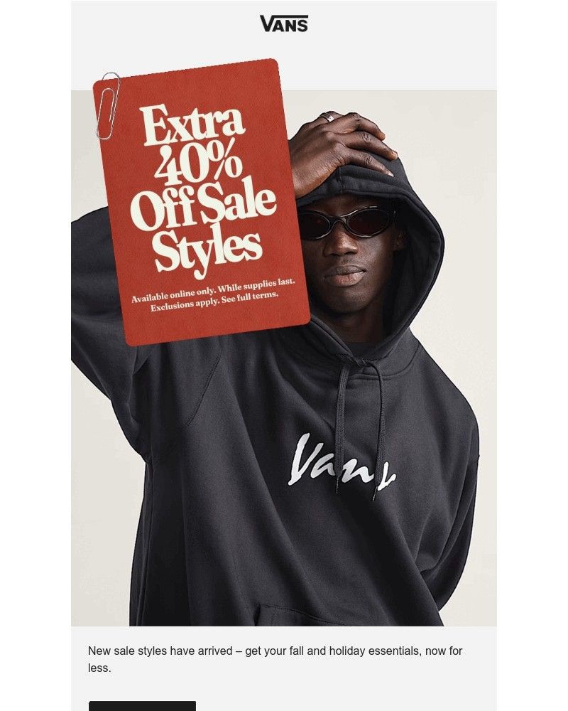 Screenshot of email sent to a Vans Registered user