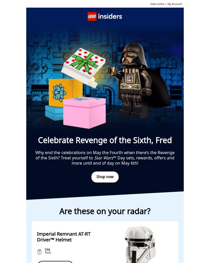 Screenshot of email sent to a Lego Registered user