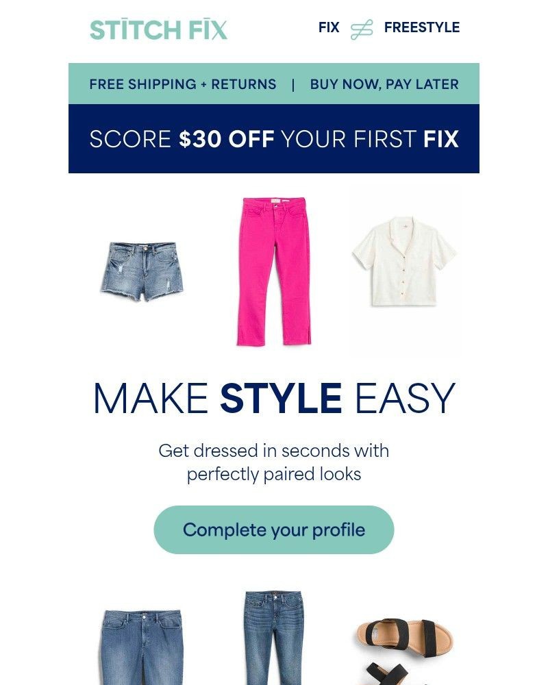 Screenshot of email sent to a Stitch Fix Cart abandoner
