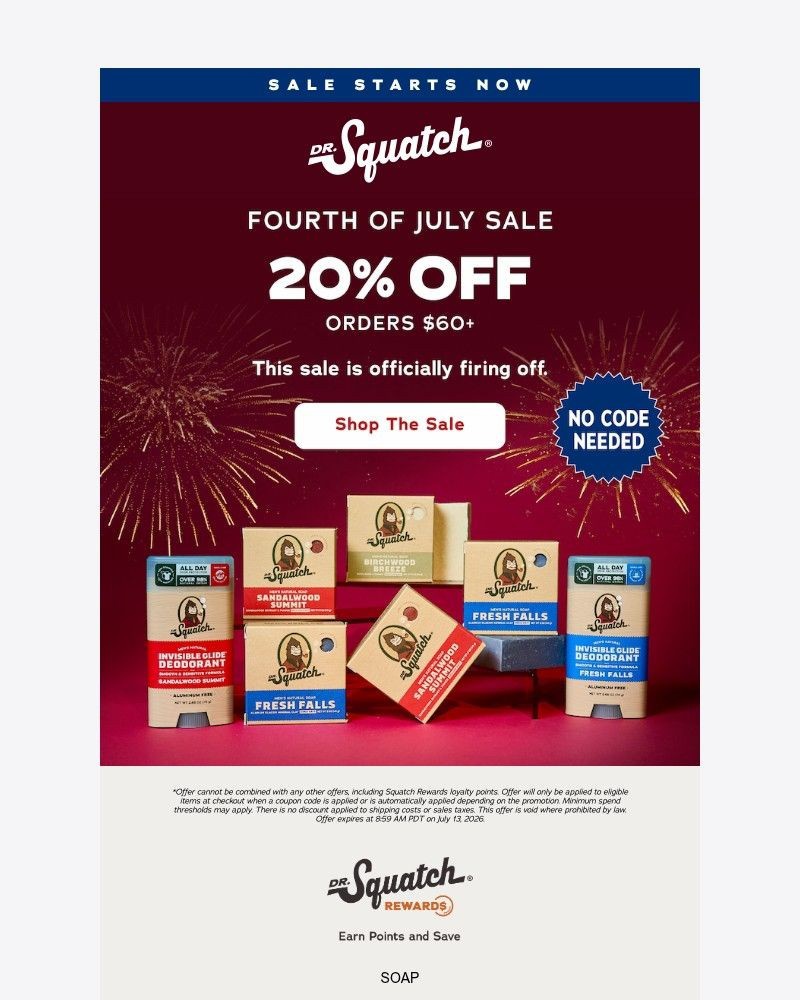 Screenshot of email sent to a Dr. Squatch Newsletter subscriber