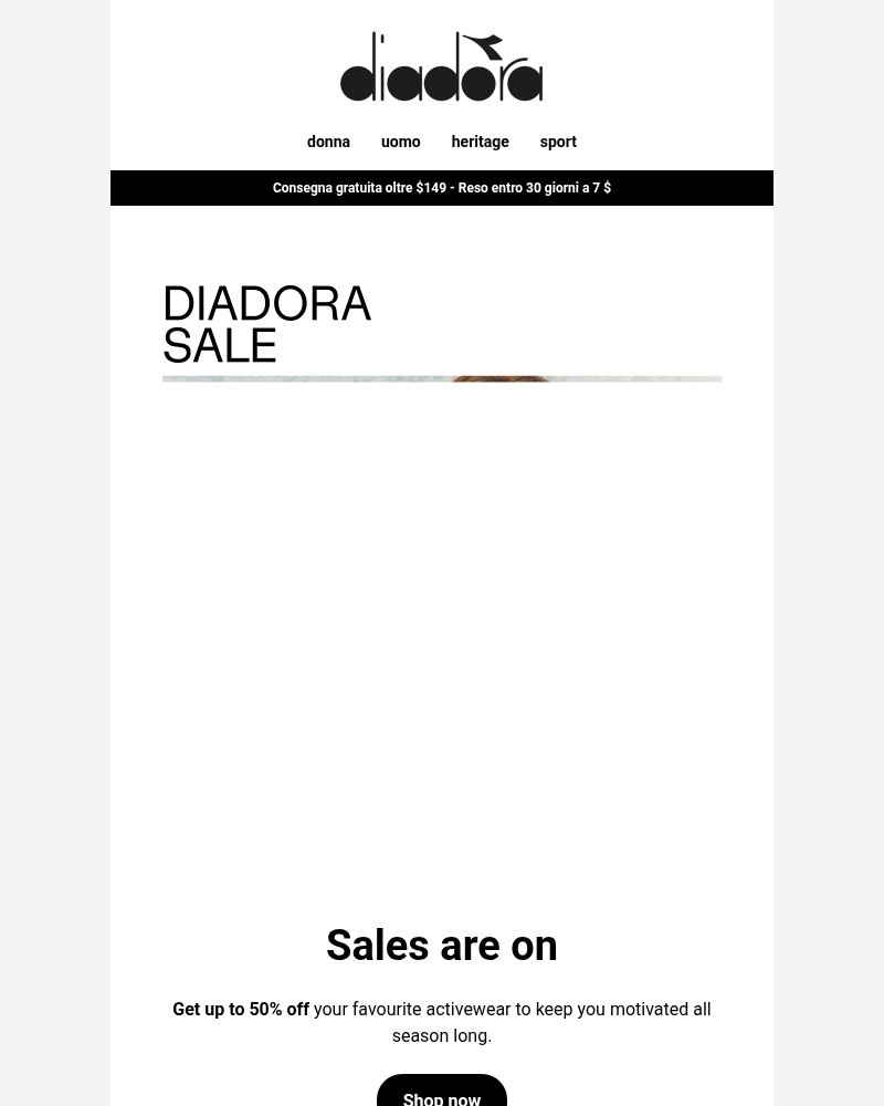 Screenshot of email sent to a Diadora Newsletter subscriber