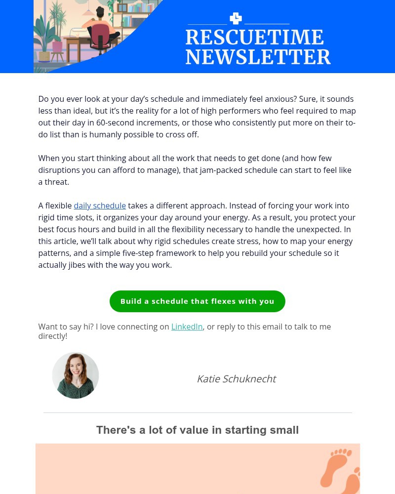 Screenshot of email sent to a RescueTime Newsletter subscriber