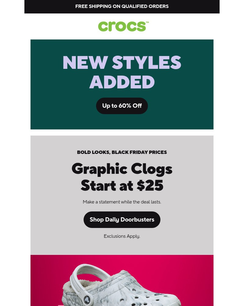 Screenshot of email sent to a Crocs Newsletter subscriber