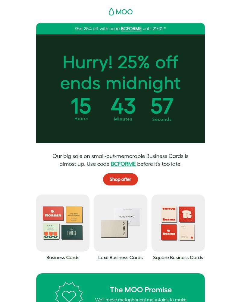 Screenshot of email sent to a Moo Newsletter subscriber