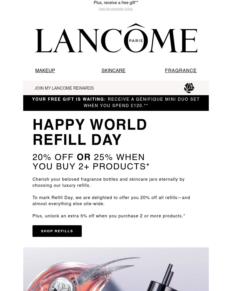 Screenshot of email sent to a Lancôme Newsletter subscriber