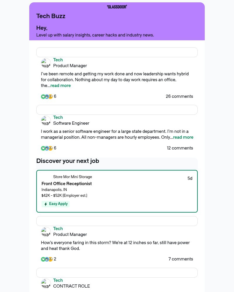 Screenshot of email sent to a Glassdoor Registered user