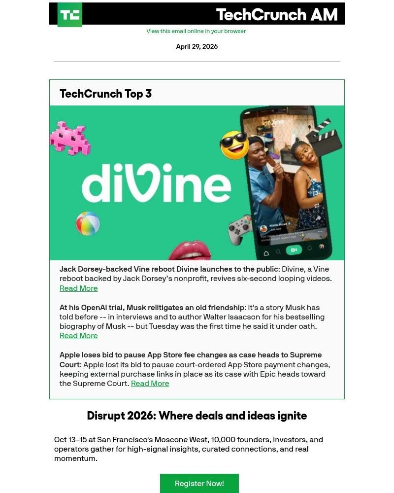 Screenshot of email with subject /media/emails/jack-dorsey-backed-vine-reboot-divine-launches-to-the-public-2ed69d-cropped-4f144058.jpg