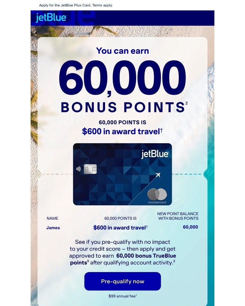 Screenshot of email sent to a JetBlue Registered user
